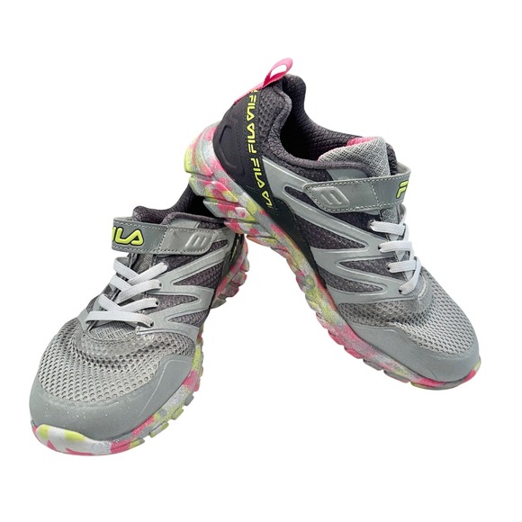 Fila Other - Fila Kids‎ Gray Pink Yellow Tie Dye Athletic Shoes Sneakers Size 6